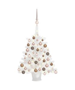 Set Albero Natale Artificiale con LED e Palline Bianco 65 cm