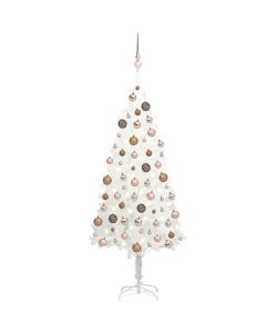 Set Albero Natale Artificiale con LED e Palline Bianco 120 cm