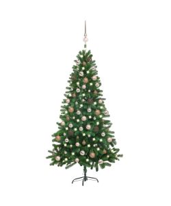 Set Albero Natale Artificiale con LED e Palline Verde 150 cm
