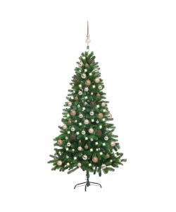 Set Albero Natale Artificiale con LED e Palline Verde 180 cm