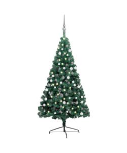 Set Albero Natale Artificiale a Met LED e Palline Verde 120cm