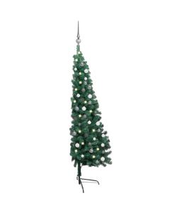 Set Albero Natale Artificiale a Met LED e Palline Verde 120cm
