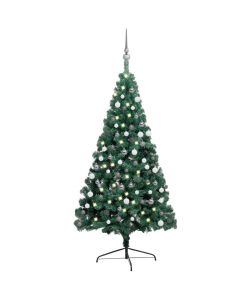 Set Albero Natale Artificiale a Met LED e Palline Verde 150cm