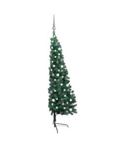 Set Albero Natale Artificiale a Met LED e Palline Verde 150cm