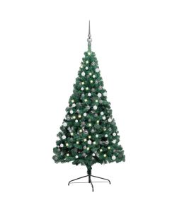 Set Albero Natale Artificiale a Met LED e Palline Verde 210cm