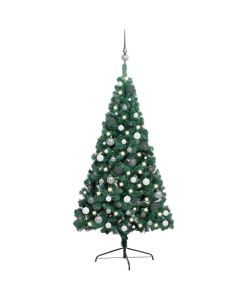 Set Albero Natale Artificiale a Met LED e Palline Verde 240cm