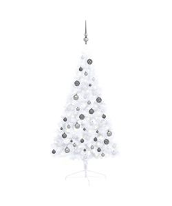 Set Albero Natale Artificiale a Met LED Palline Bianco 120cm