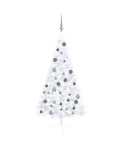 Set Albero Natale Artificiale a Met LED Palline Bianco 150cm