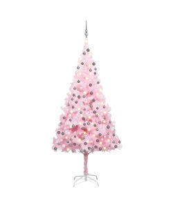 Set Albero Natale Artificiale con LED e Palline Rosa 210 cm PVC