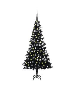 Set Albero Natale Artificiale con LED e Palline Nero 120 cm PVC