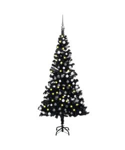 Set Albero Natale Artificiale con LED e Palline Nero 150 cm PVC