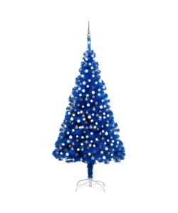 Set Albero Natale Artificiale con LED e Palline Blu 210 cm PVC