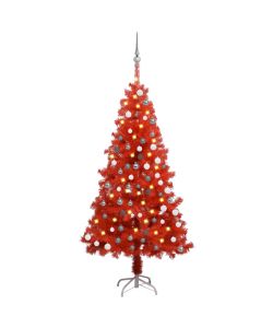 Set Albero Natale Artificiale con LED e Palline Rosso 150cm PVC