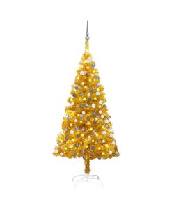 Set Albero Natale Artificiale con LED e Palline Oro 120cm PET
