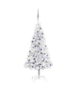 Set Albero Natale Artificiale LED e Palline Argento 150cm PET