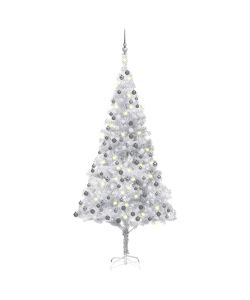 Set Albero Natale Artificiale LED e Palline Argento 210cm PET