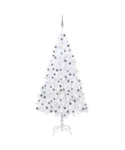 Set Albero Natale Artificiale LED e Palline Bianco 210 cm PVC