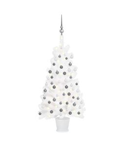 Set Albero Natale Artificiale con LED e Palline Bianco 90 cm