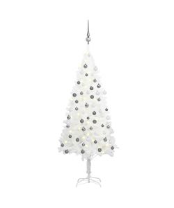 Set Albero Natale Artificiale con LED e Palline Bianco 120 cm