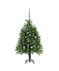 Set Albero di Natale Artificiale con LED e Palline Verde 120 cm