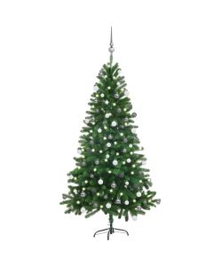 Set Albero Natale Artificiale con LED e Palline Verde 150 cm