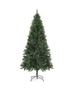 Albero di Natale Artificiale con luci a LED e Pigne Verde 210 cm