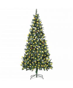 Albero di Natale Artificiale con luci a LED e Pigne 210 cm