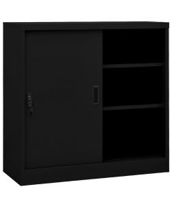 Armadio per Ufficio Anta Scorrevole Nero 90x40x90cm Acciaio