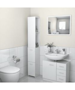 Armadietto Bagno Bianco Lucido 25x26,5x170 cm Legno Multistrato