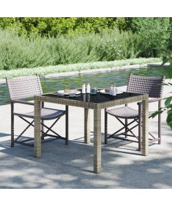 Tavolo Giardino 90x90x75 cm Vetro Temperato e Polyrattan Grigio