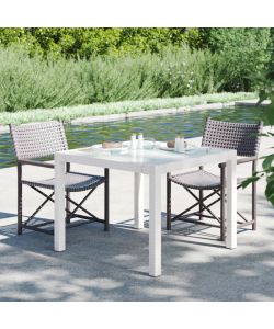 Tavolo Giardino 90x90x75 cm Vetro Temperato e Polyrattan Bianco