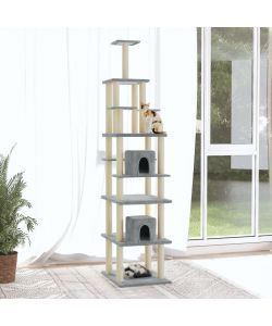 Albero per Gatti con Tiragraffi in Sisal Grigio Chiaro 216 cm