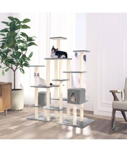 Albero per Gatti con Tiragraffi in Sisal Grigio Chiaro 145 cm