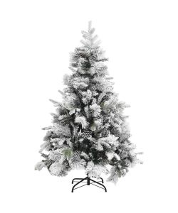 Albero di Natale con Neve Floccata e Pigne 150 cm in PVC e PE