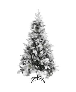 Albero di Natale con Neve Floccata e Pigne 195 cm PVC e PE