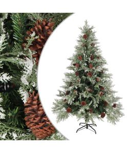 Albero di Natale con Pigne Verde e Bianco 150 cm in PVC e PE
