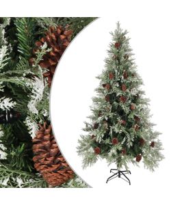 Albero di Natale con Pigne Verde e Bianco 225 cm in PVC e PE