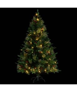 Albero di Natale con LED e Pigne Verde 120 cm in PVC e PE