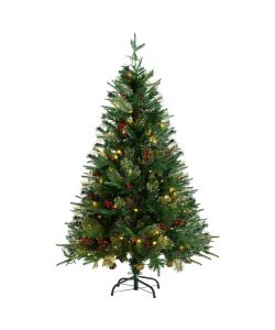 Albero di Natale con LED e Pigne Verde 120 cm in PVC e PE