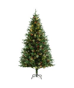 Albero di Natale con LED e Pigne Verde 195 cm PVC e PE