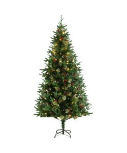 Albero di Natale con LED e Pigne Verde 225 cm in PVC e PE