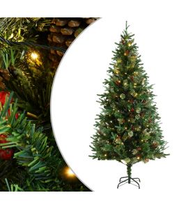 Albero di Natale con LED e Pigne Verde 225 cm in PVC e PE