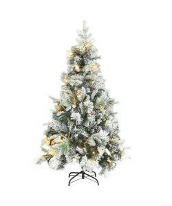 Albero di Natale con Neve Floccata LED e Pigne 195 cm PVC e PE