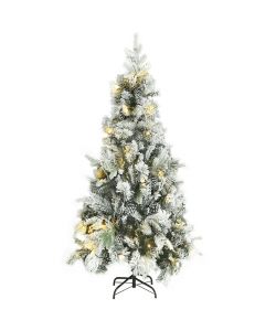 Albero di Natale con Neve Floccata LED e Pigne 225 cm PVC e PE