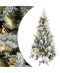 Albero di Natale con Neve Floccata LED e Pigne 225 cm PVC e PE