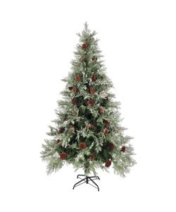 Albero di Natale con LED e Pigne Verde e Bianco 195 cm PVC e PE