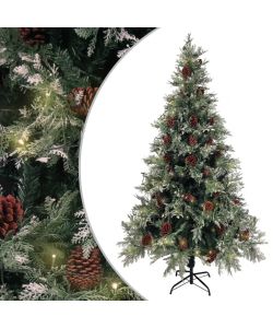 Albero di Natale con LED e Pigne Verde e Bianco 195 cm PVC e PE