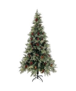 Albero di Natale con LED e Pigne Verde e Bianco 225 cm PVC e PE