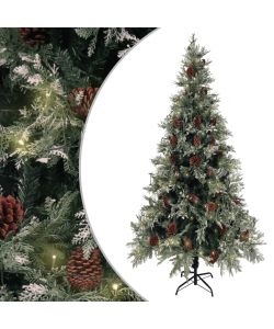 Albero di Natale con LED e Pigne Verde e Bianco 225 cm PVC e PE