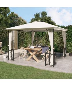 Gazebo con Teli Laterali e Doppio Tetto 3x3 m Crema